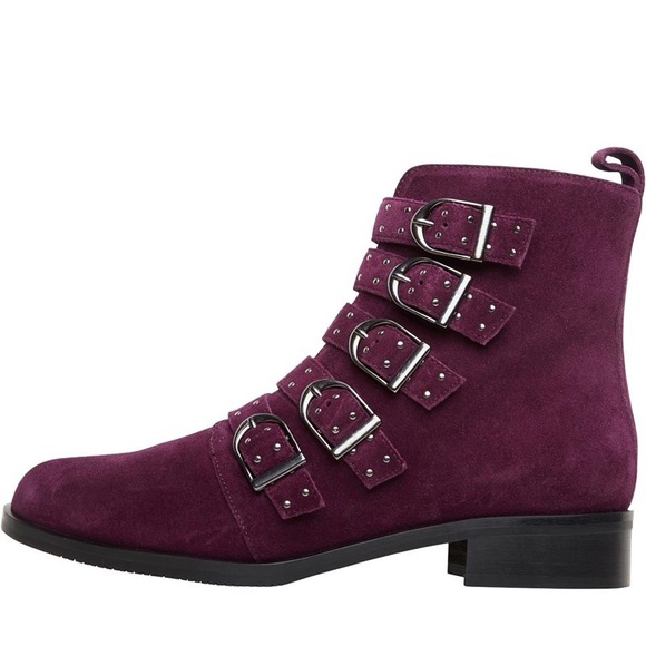 Karen Millen- Womens Bronte‎ Alice Suede Ankle Boots Burgundy - Size 8 - Picture 1 of 8